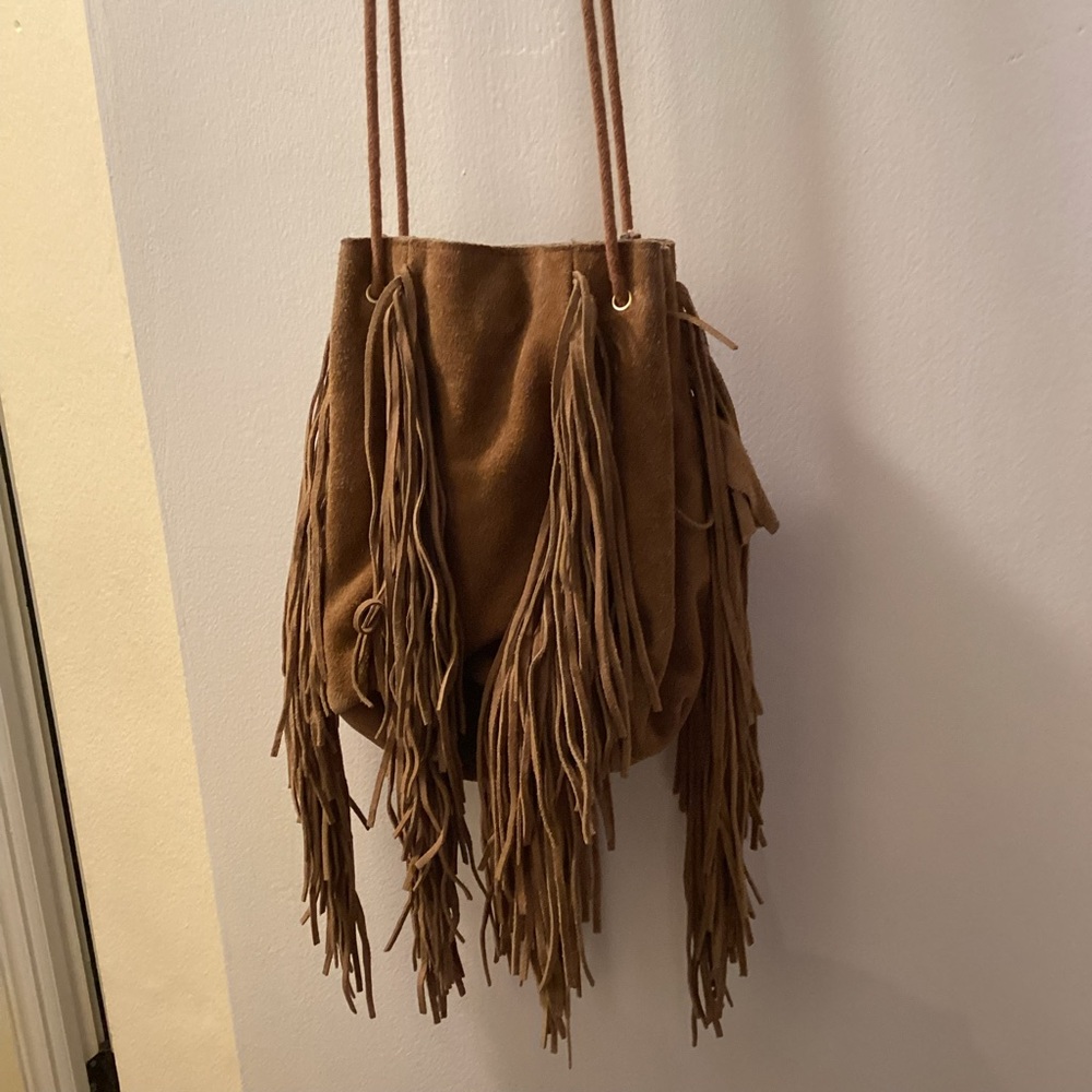 Ecote Suede Fringe Drawstring Bucket Bag